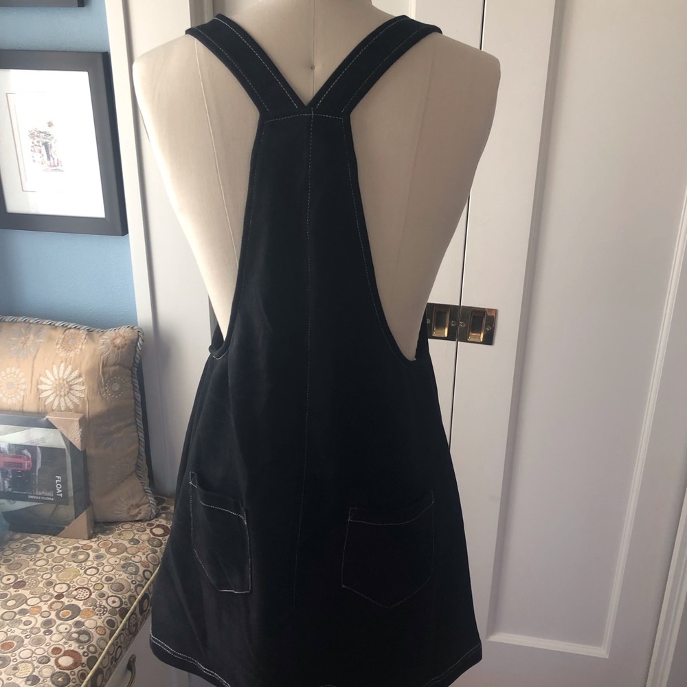 Black velvet mini pinafore overall dress